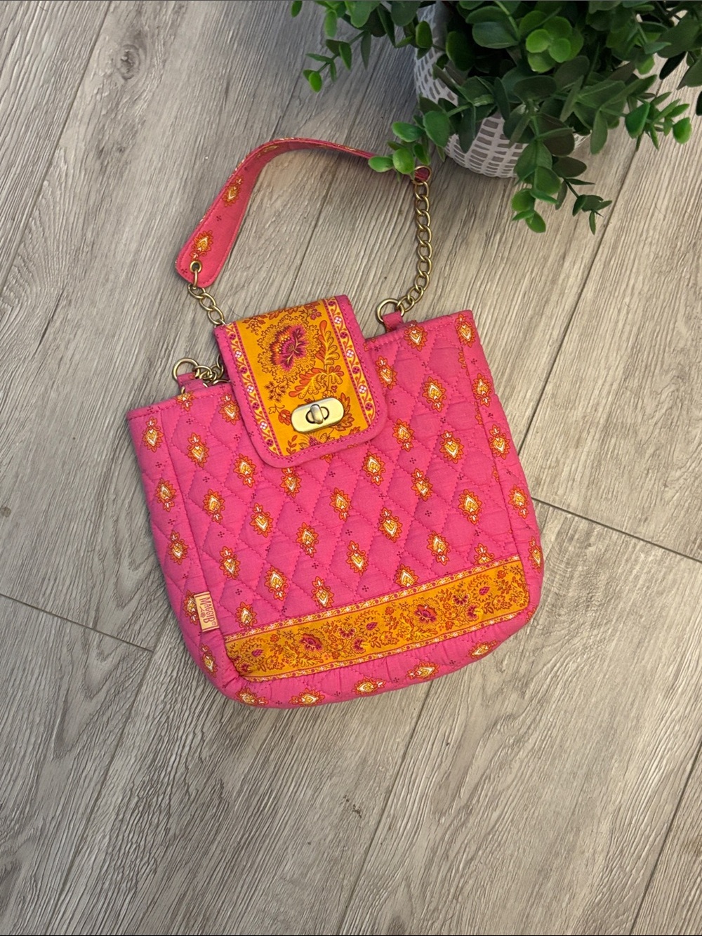 Quilted MaggiB Pink and Yellow Floral Tote Purse - Designer-Inspired